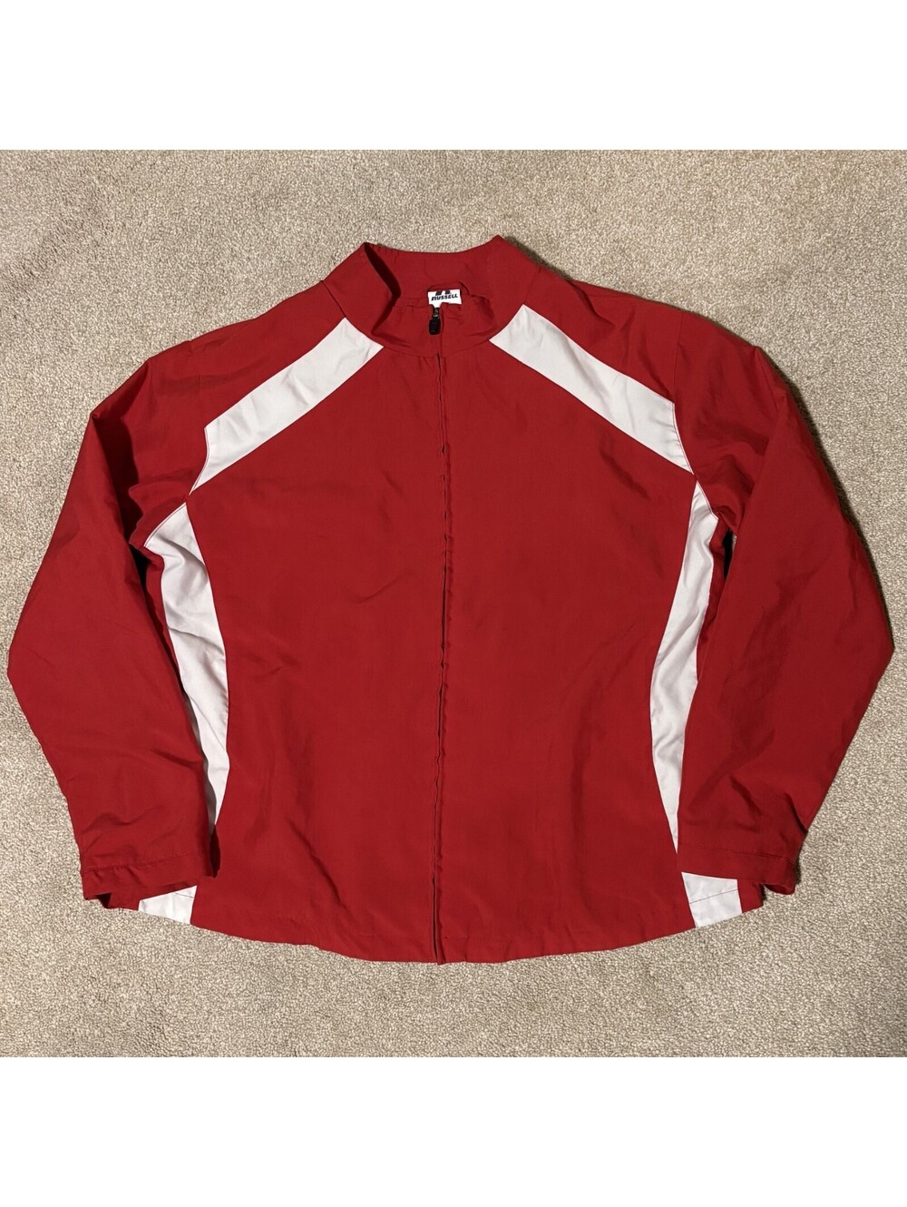 VTG Russell Athletic Women XL Team Issue Track Jacket Windbreaker Zip Red White